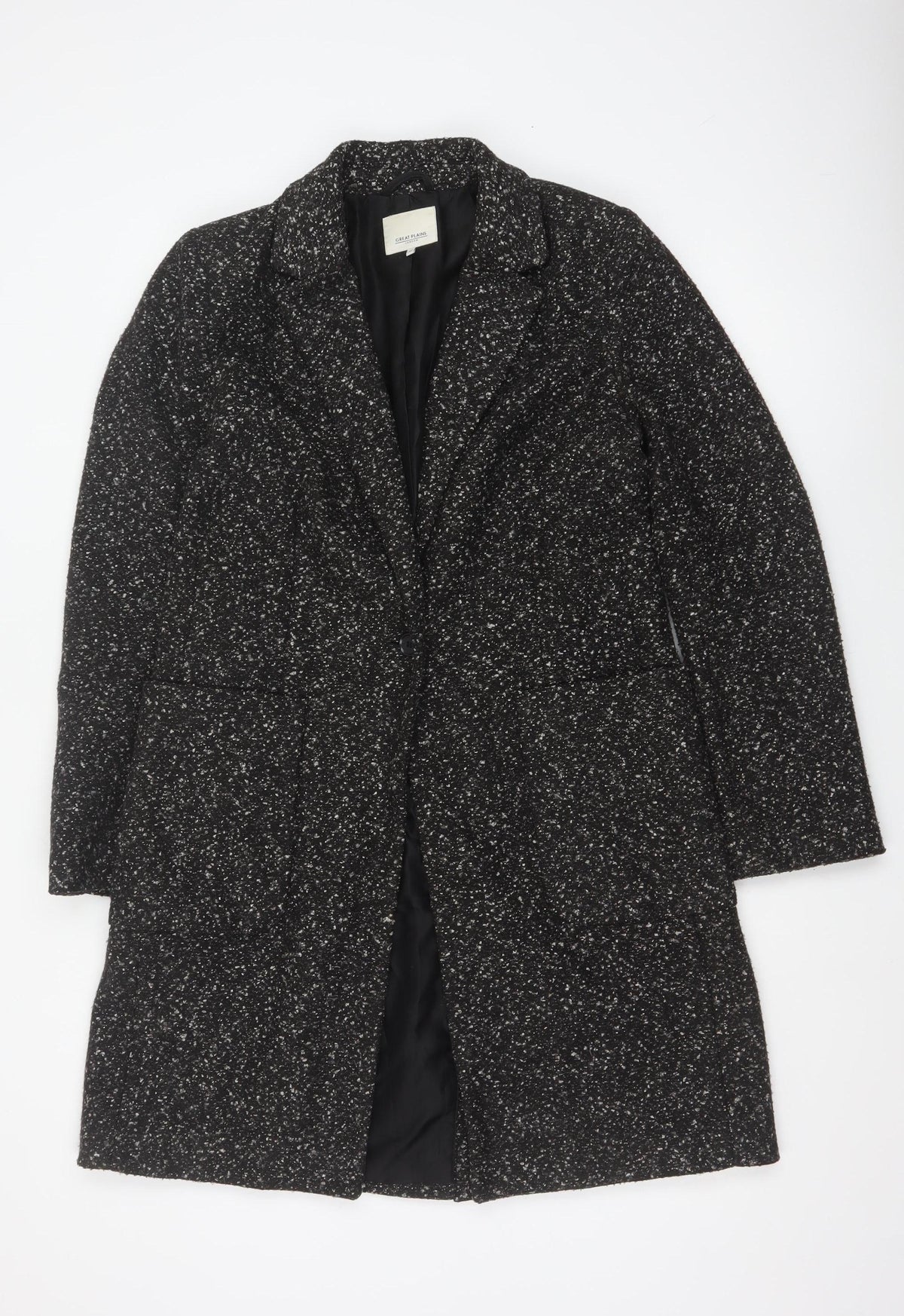 Great Plains Women Black XS Tweed Mid-Length Overcoat