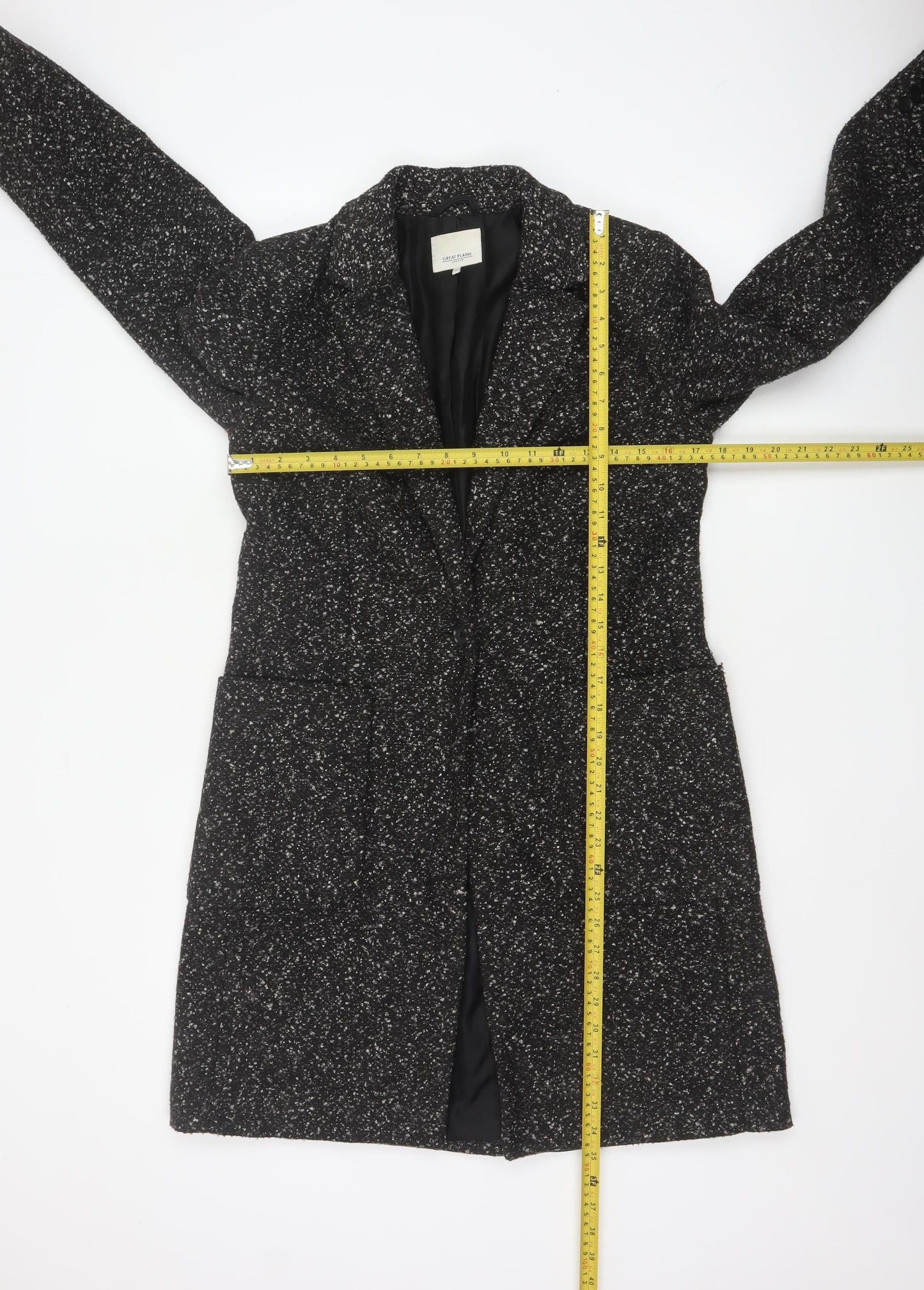 Great Plains Women Black XS Tweed Mid-Length Overcoat