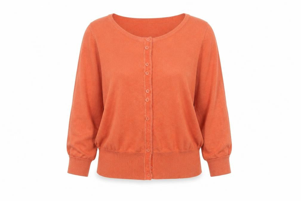 Monsoon Women’s Orange Cotton Cardigan M Crew Neck 3/4 Sleeve