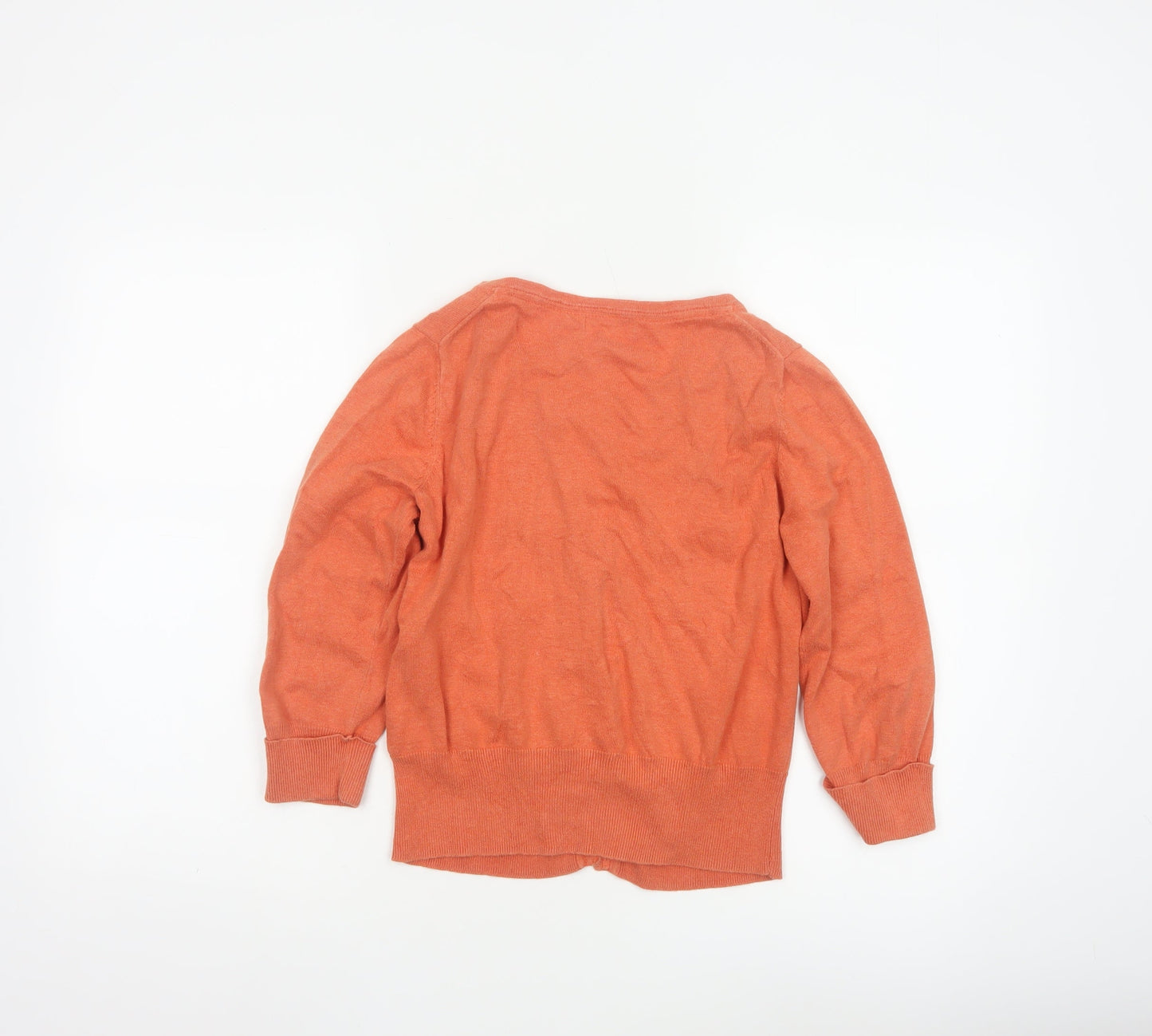Monsoon Women’s Orange Cotton Cardigan M Crew Neck 3/4 Sleeve