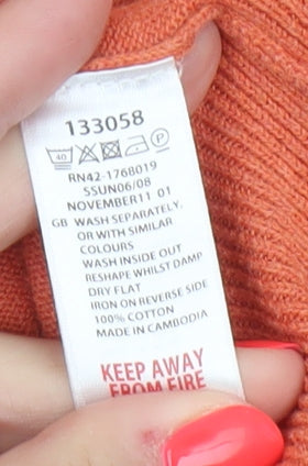 Monsoon Women’s Orange Cotton Cardigan M Crew Neck 3/4 Sleeve