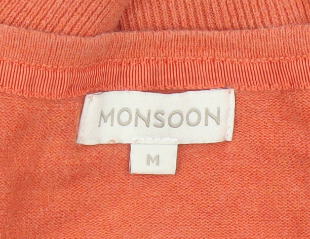 Monsoon Women’s Orange Cotton Cardigan M Crew Neck 3/4 Sleeve