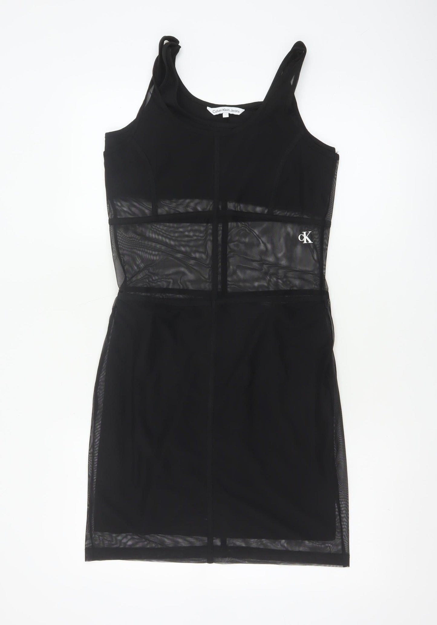 Calvin Klein Jeans Women’s Black Bodycon Sleeveless Mesh Dress L