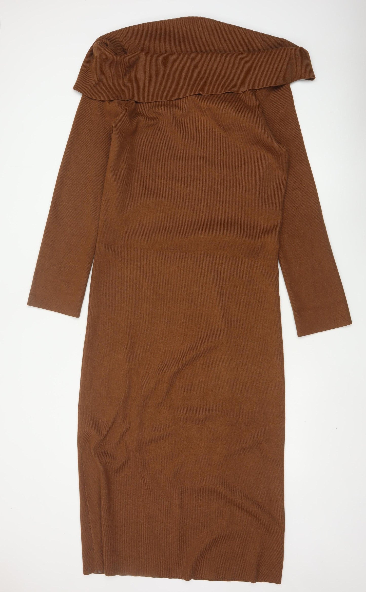 Pretty Lavish Women Brown 2XL Off Shoulder Knit Bodycon Dress