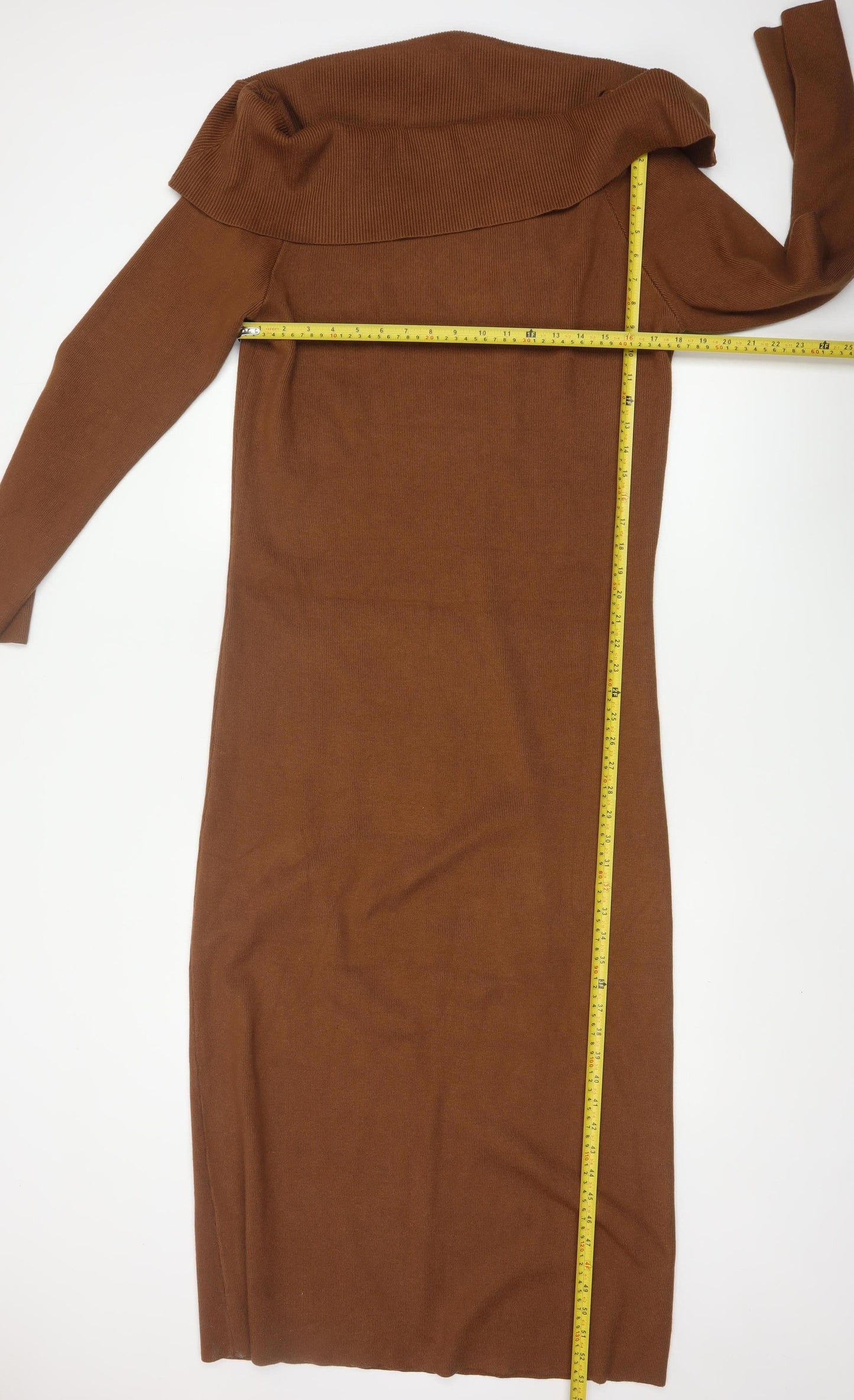 Pretty Lavish Women Brown 2XL Off Shoulder Knit Bodycon Dress