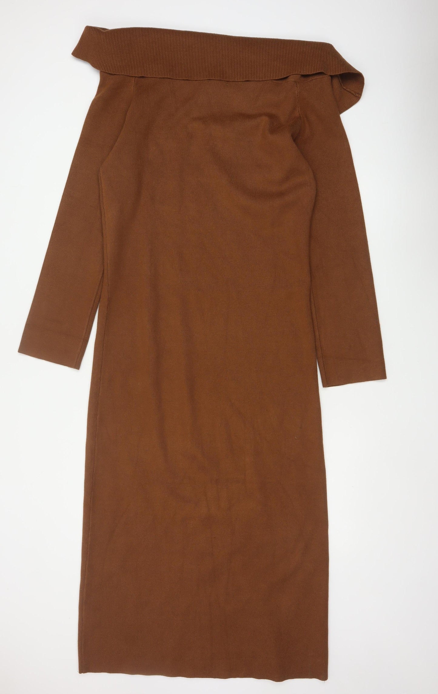 Pretty Lavish Women Brown 2XL Off Shoulder Knit Bodycon Dress