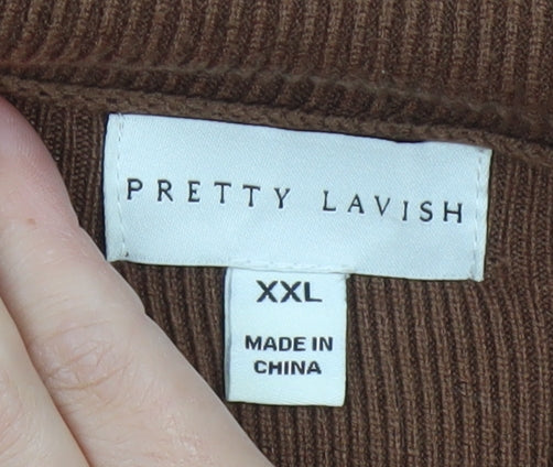 Pretty Lavish Women Brown 2XL Off Shoulder Knit Bodycon Dress