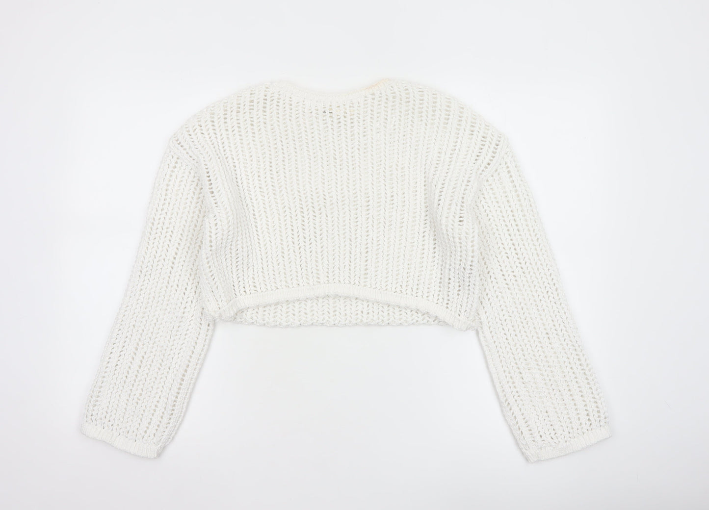 Pull&Bear Women White Open Knit Cotton Shrug Jumper Size S