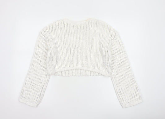 Pull&Bear Women White Open Knit Cotton Shrug Jumper Size S