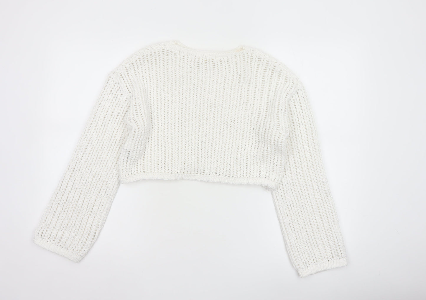 Pull&Bear Women White Open Knit Cotton Shrug Jumper Size S