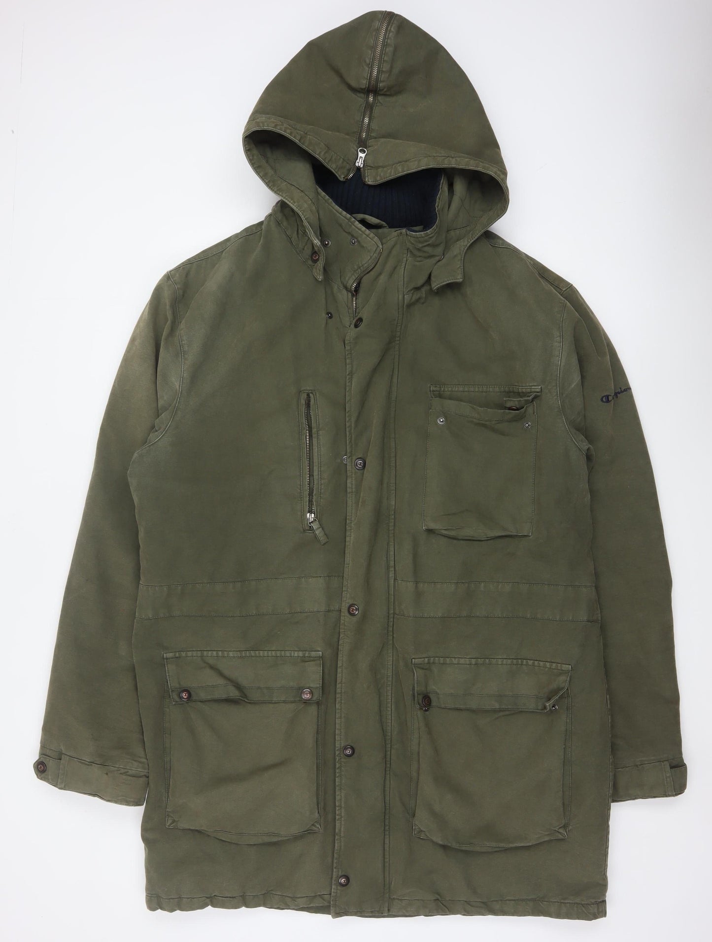 Champion Men's Green Cotton Parka Jacket XL Hooded Outdoor Casual