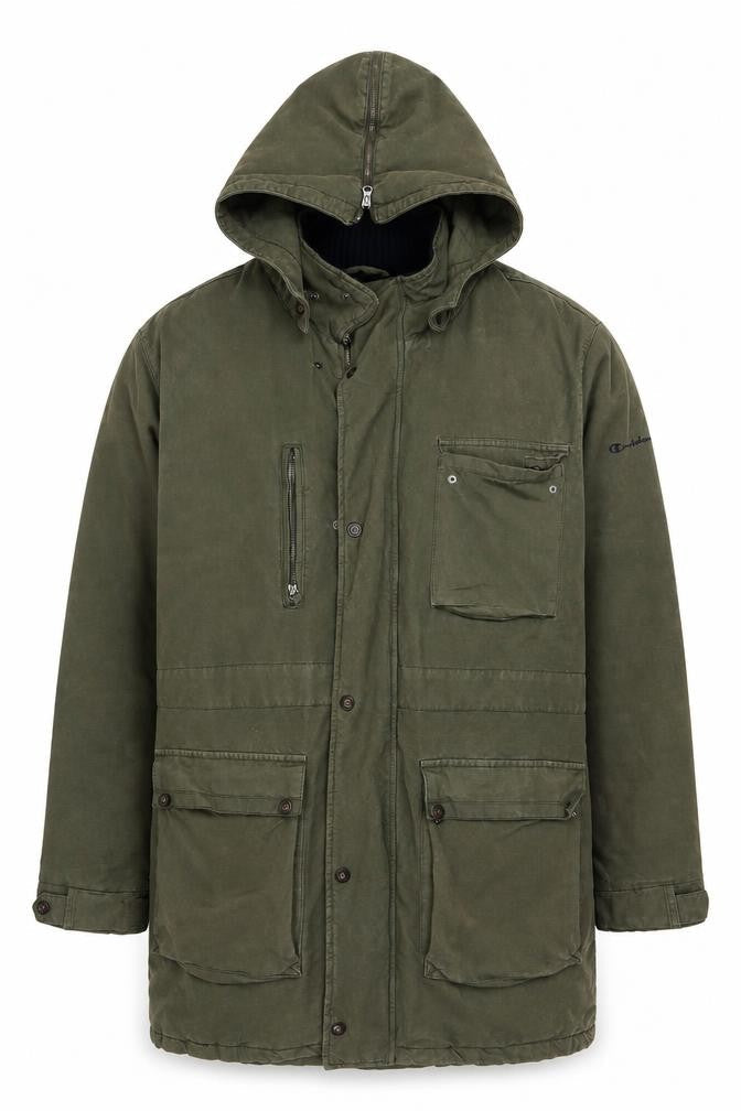 Champion Men's Green Cotton Parka Jacket XL Hooded Outdoor Casual