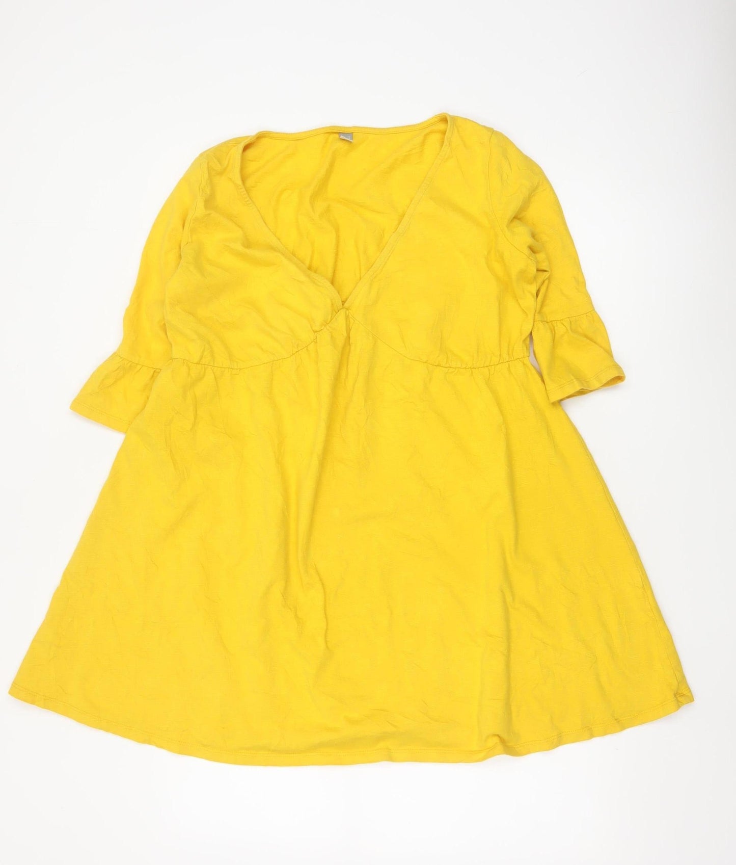 ASOS Women Yellow Cotton A-Line Knee Length Dress Size 10