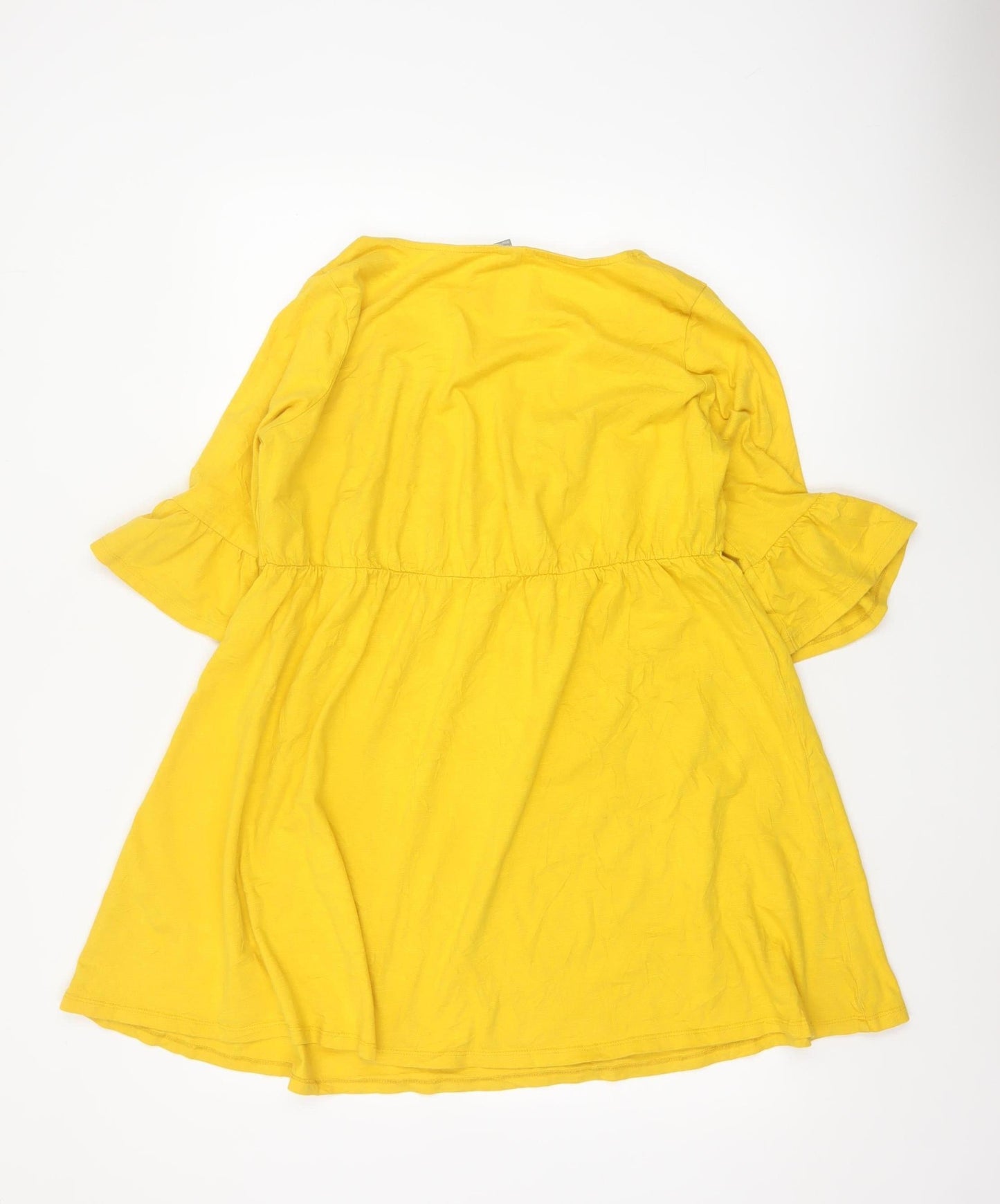 ASOS Women Yellow Cotton A-Line Knee Length Dress Size 10