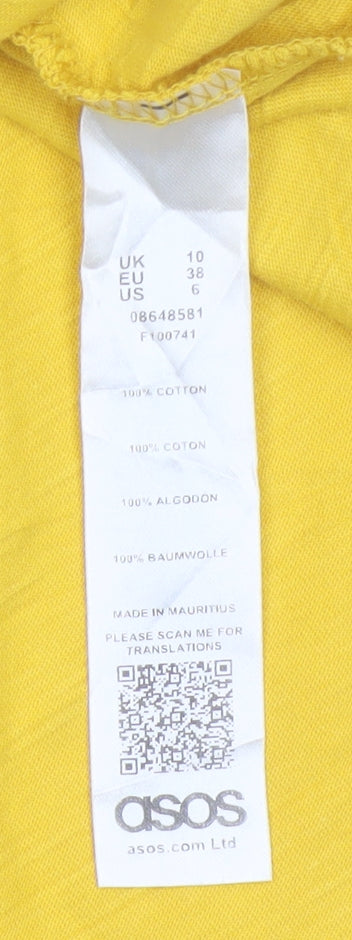 ASOS Women Yellow Cotton A-Line Knee Length Dress Size 10