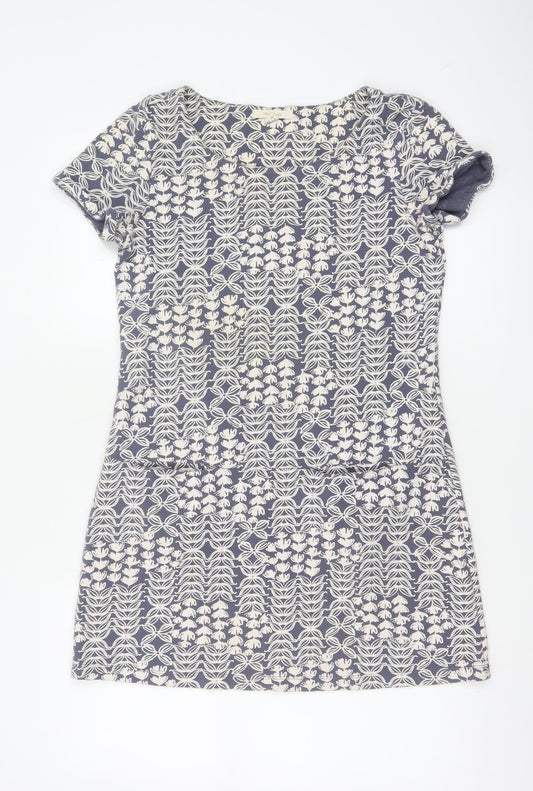 White Stuff Women Blue Floral Cotton Short Sleeve Shift Dress UK 10