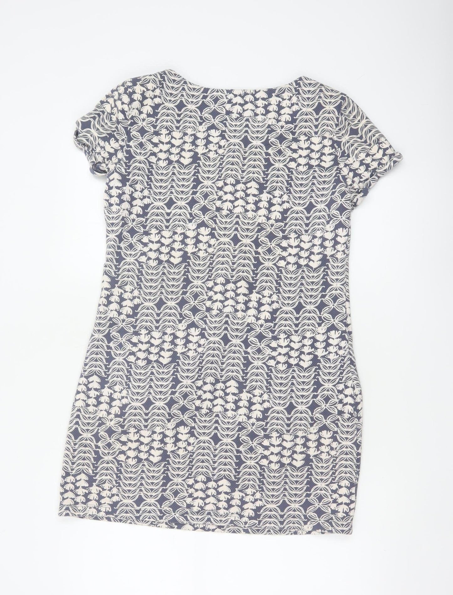 White Stuff Women Blue Floral Cotton Short Sleeve Shift Dress UK 10
