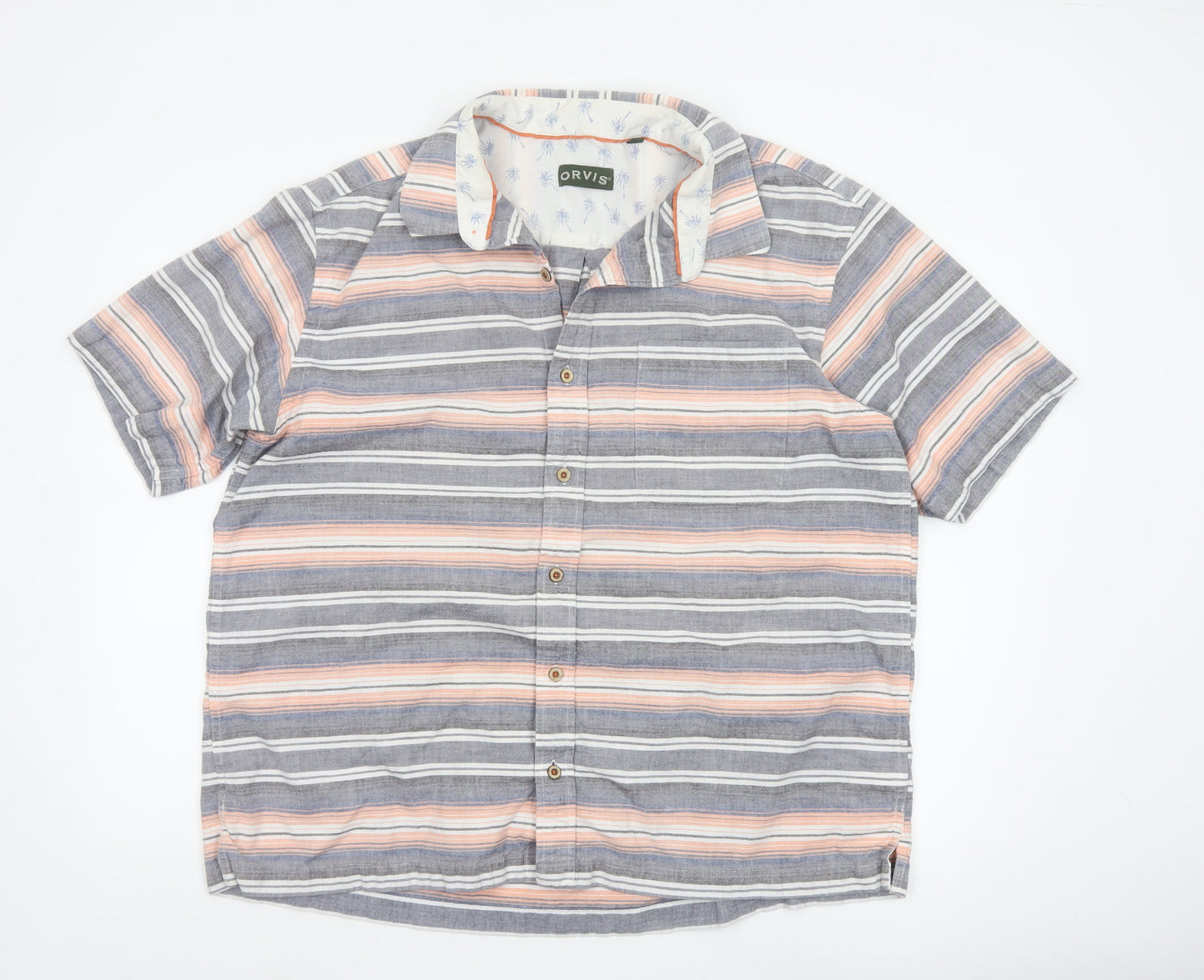 Orvis Men's Multicoloured Striped Cotton Short Sleeve Shirt XL
