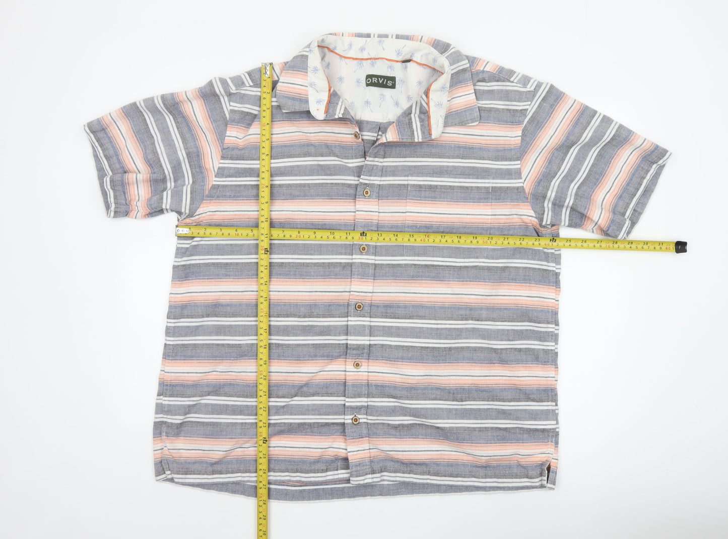 Orvis Men's Multicoloured Striped Cotton Short Sleeve Shirt XL