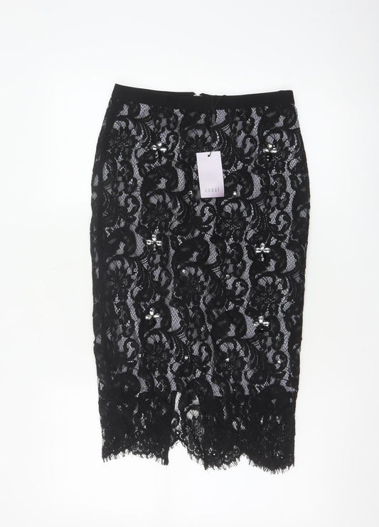 Coast Women’s Black Lace Midi Pencil Skirt UK 8 Formal Party