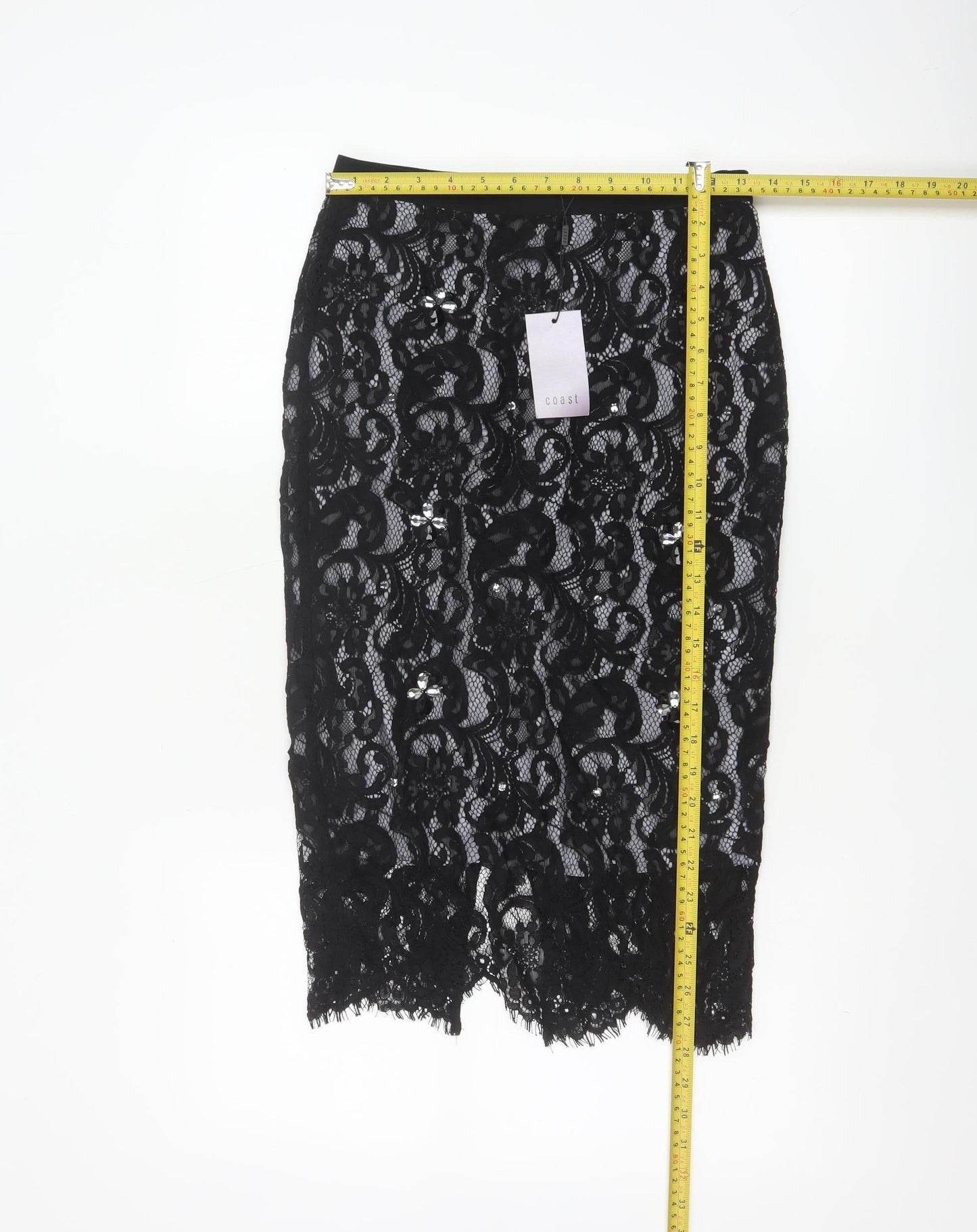 Coast Women’s Black Lace Midi Pencil Skirt UK 8 Formal Party