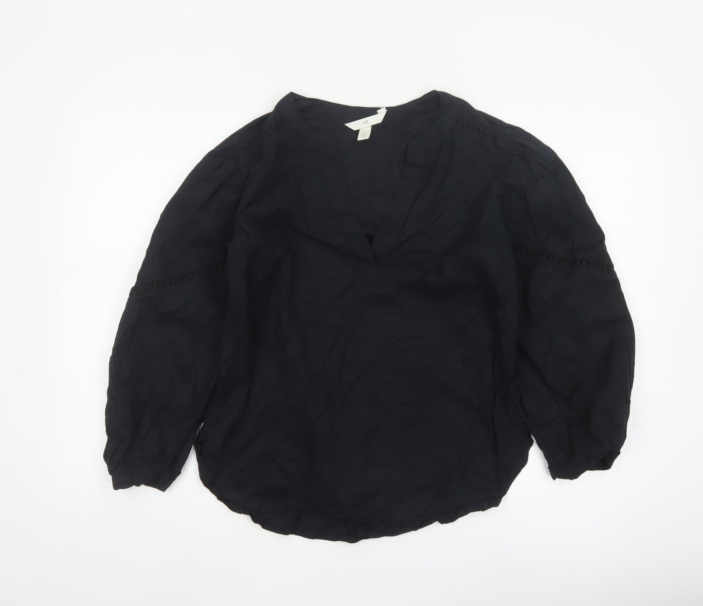 H&M Womens Black Cotton Tunic Blouse Long Sleeve XS