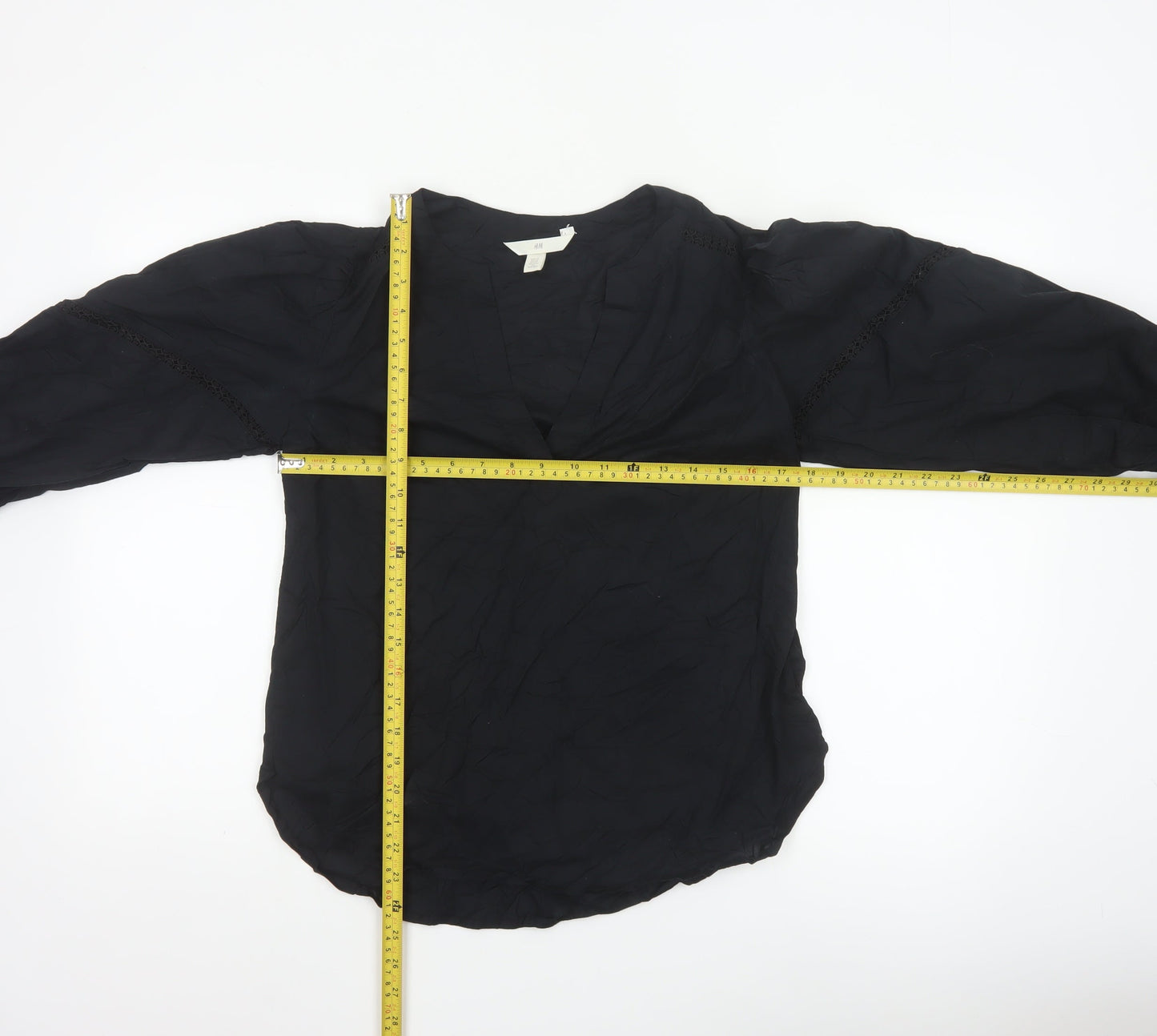H&M Womens Black Cotton Tunic Blouse Long Sleeve XS