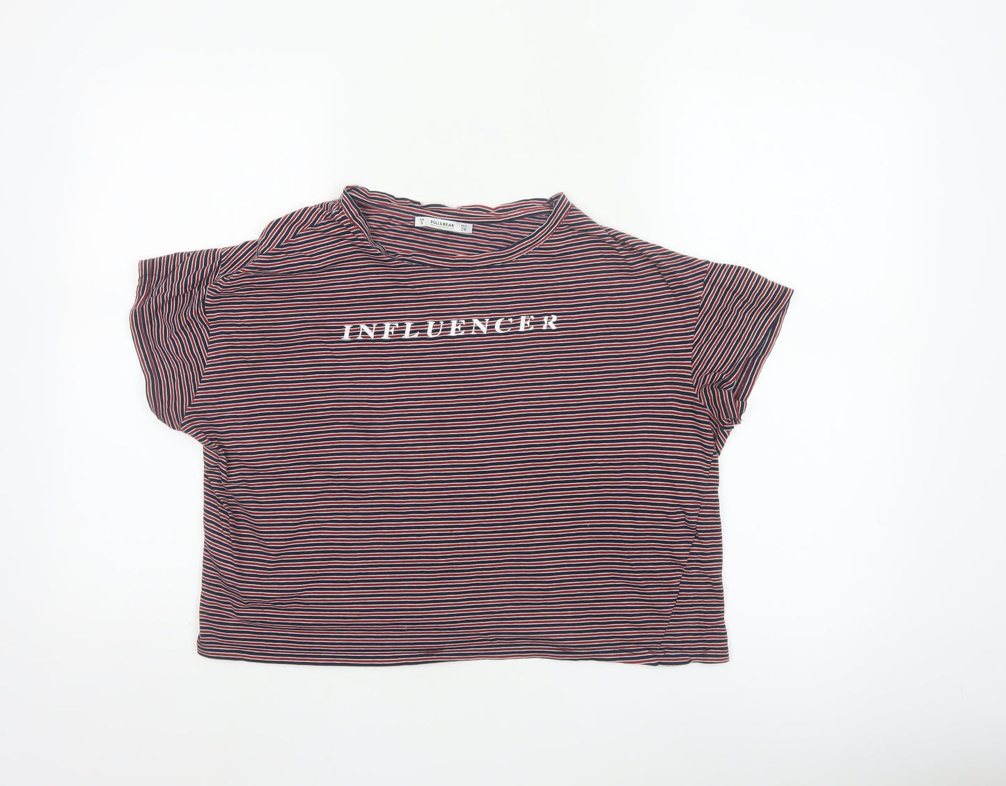 Pull & Bear Women's Multicoloured Striped Cropped T-Shirt S