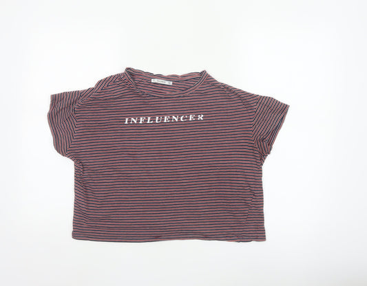 Pull & Bear Women's Multicoloured Striped Cropped T-Shirt S