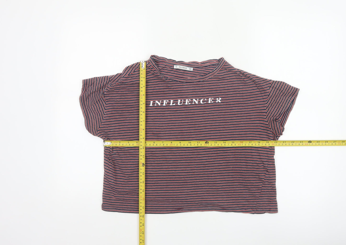 Pull & Bear Women's Multicoloured Striped Cropped T-Shirt S