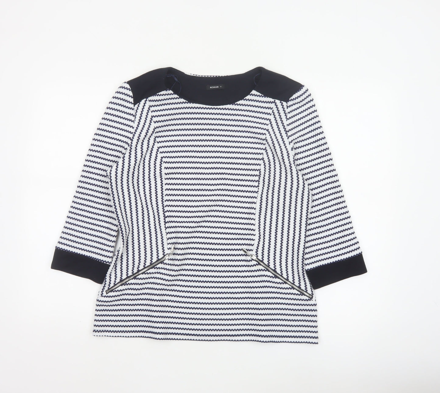Roman Women’s Blue Striped Tunic Blouse Size 18 3/4 Sleeve Knit Top