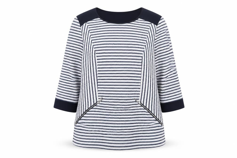 Roman Women’s Blue Striped Tunic Blouse Size 18 3/4 Sleeve Knit Top