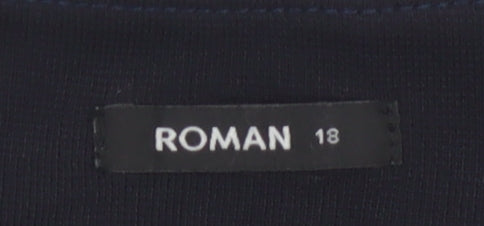 Roman Women’s Blue Striped Tunic Blouse Size 18 3/4 Sleeve Knit Top