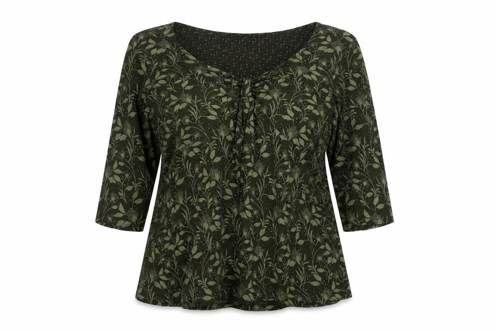 White Stuff Women’s Green Floral Tunic Blouse Size 14 3/4 Sleeve Cotton