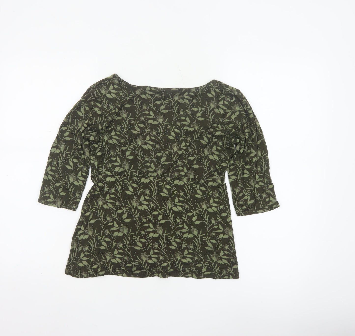 White Stuff Women’s Green Floral Tunic Blouse Size 14 3/4 Sleeve Cotton
