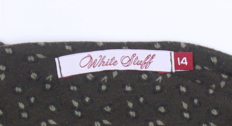 White Stuff Women’s Green Floral Tunic Blouse Size 14 3/4 Sleeve Cotton