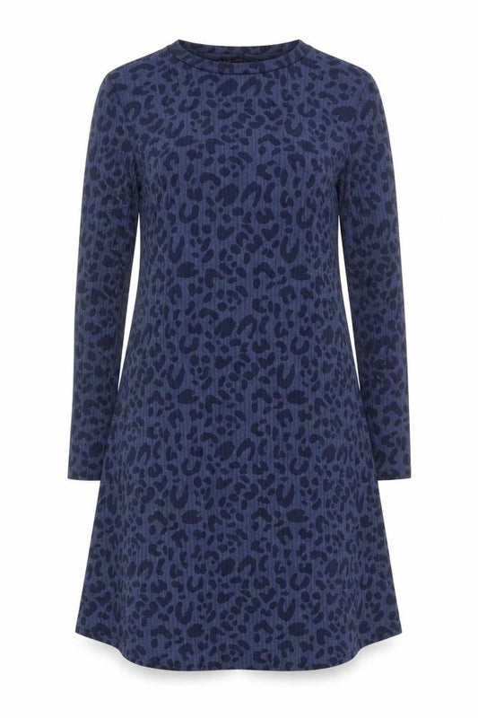 Marks and Spencer Women's Blue Animal Print Long Sleeve A-Line Dress Size 10