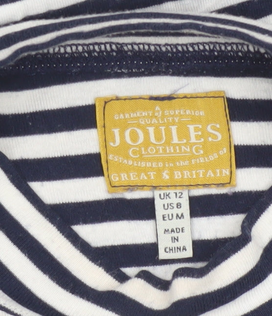 Joules Women’s Navy White Striped Long Sleeve Cotton Modal Top UK 12
