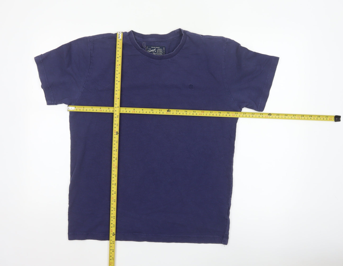 Criminal Men Blue Cotton Crew Neck Short Sleeve T-Shirt Size M