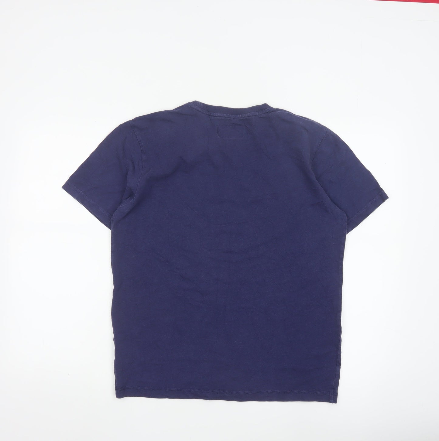 Criminal Men Blue Cotton Crew Neck Short Sleeve T-Shirt Size M