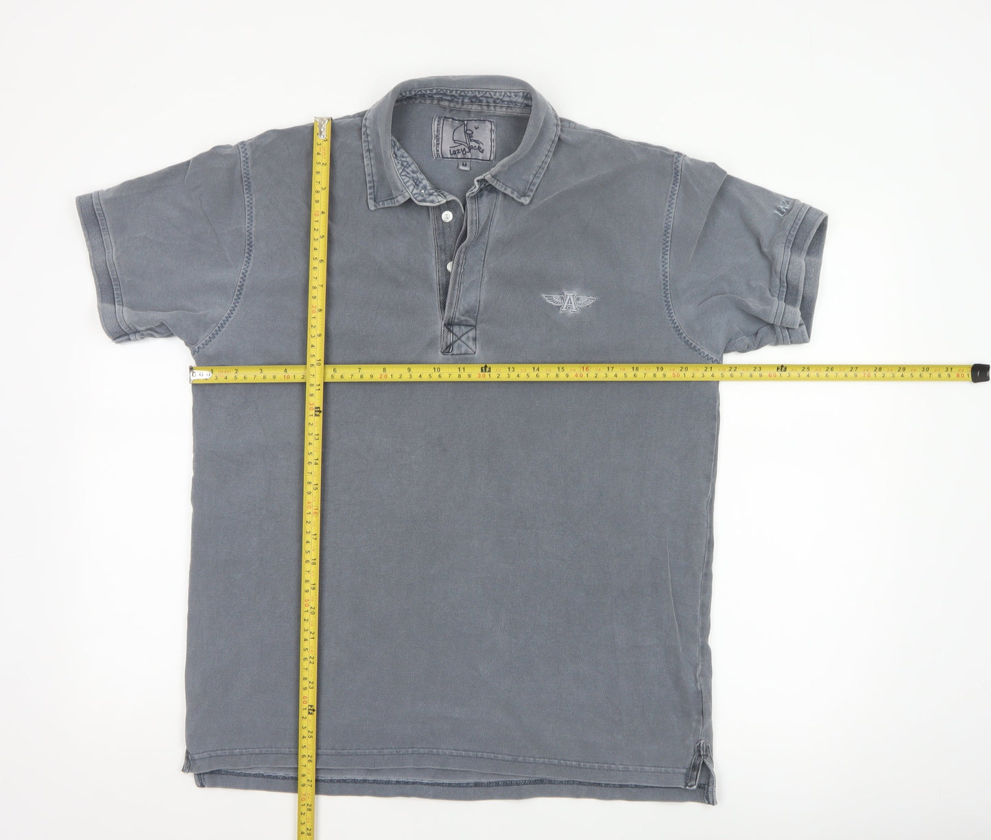 Lazy Jacks Men's Grey Stonewashed Cotton Polo Shirt Size M