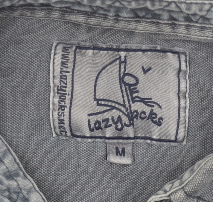 Lazy Jacks Men's Grey Stonewashed Cotton Polo Shirt Size M