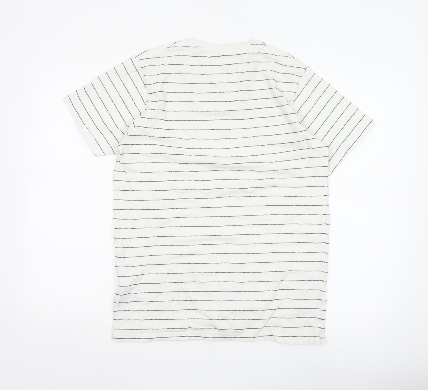 Tommy Jeans Men’s White Striped Cotton Crew Neck Short Sleeve T-Shirt M