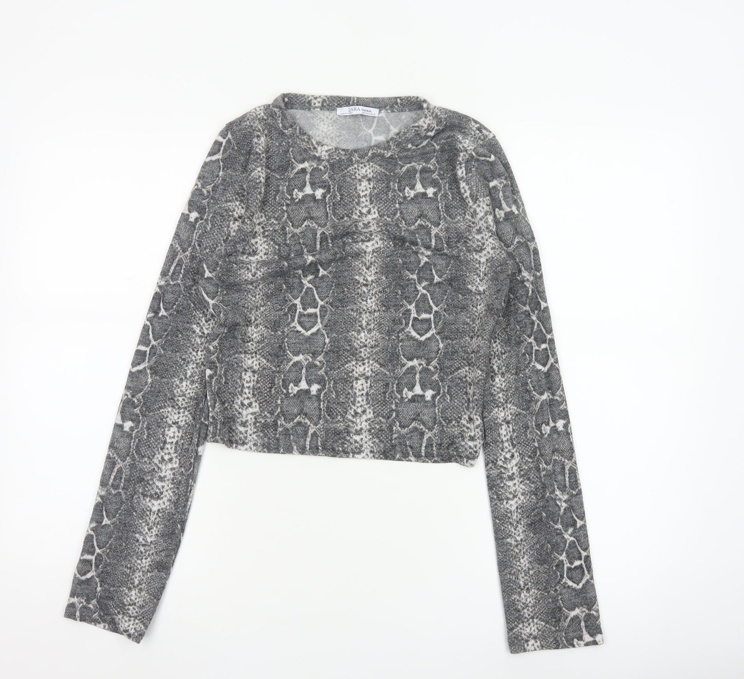 Zara Women Grey Snake Print Cropped Knit Top M