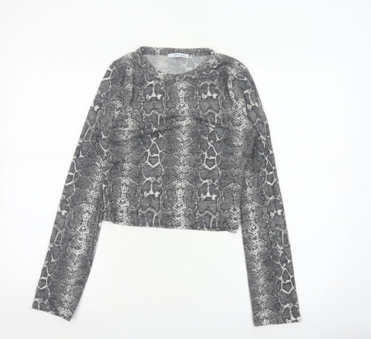 Zara Women Grey Snake Print Cropped Knit Top M