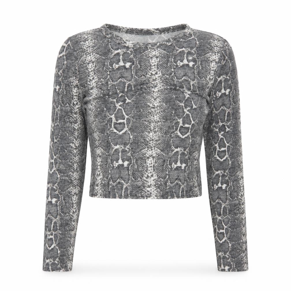 Zara Women Grey Snake Print Cropped Knit Top M