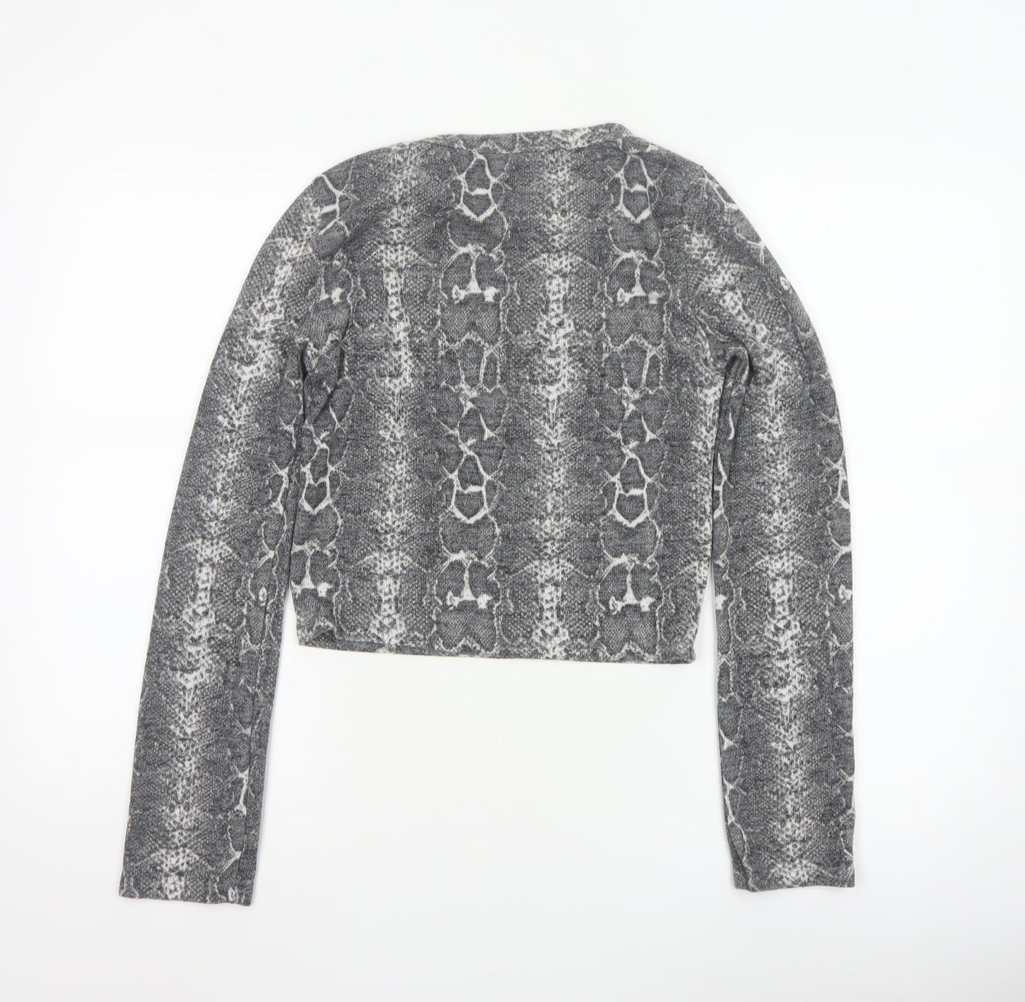 Zara Women Grey Snake Print Cropped Knit Top M