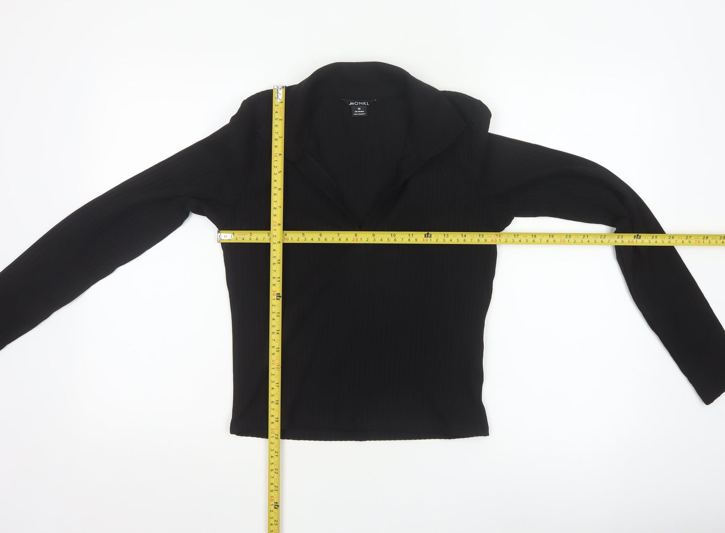 Monki Women’s Black Collared Long Sleeve Stretch Cropped Top Size 12