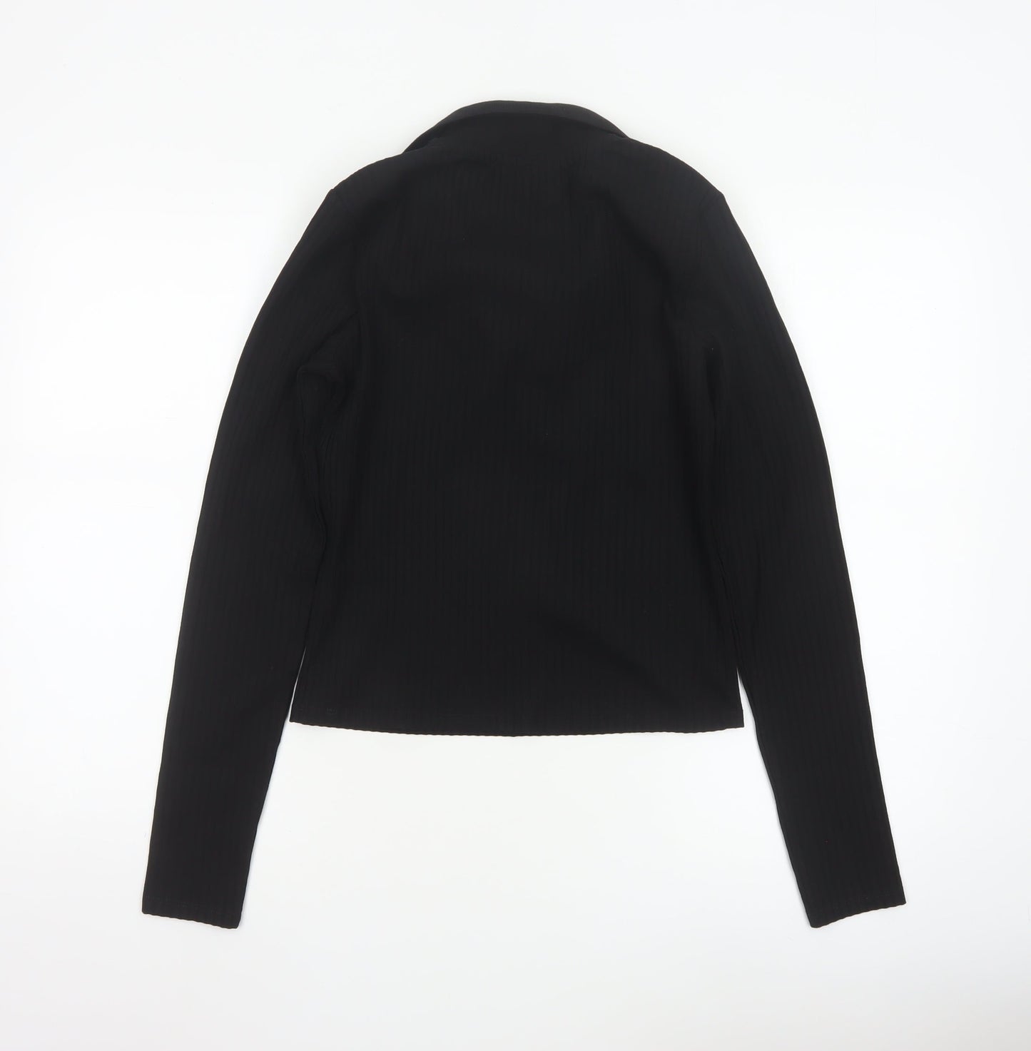Monki Women’s Black Collared Long Sleeve Stretch Cropped Top Size 12