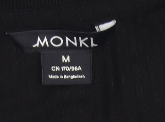 Monki Women’s Black Collared Long Sleeve Stretch Cropped Top Size 12
